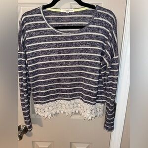 Rewind Cropped Striped Lace Trim Sweater